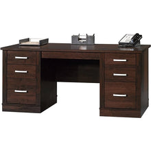  Dark Espresso Executive Computer Desk with Filing Cabinets Storage