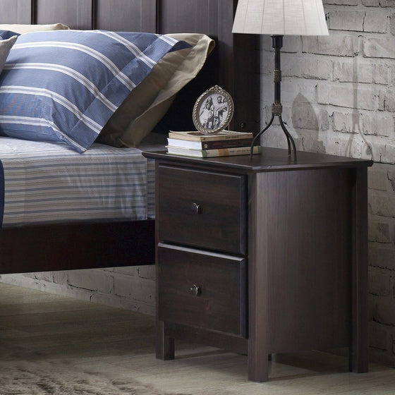 Farmhouse Solid Wood 2 Drawer Nightstand in Espresso