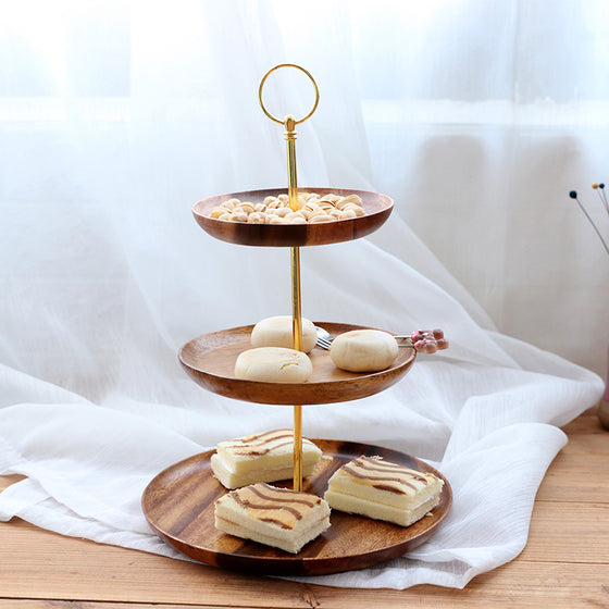 European-style Multi-layer Solid Wood Display Tray in Walnut Finish