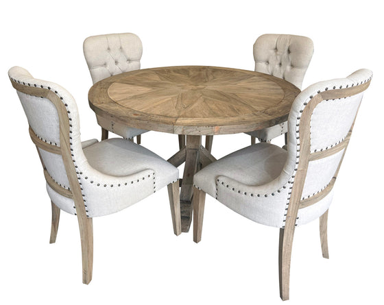 Wooden Farmhouse Diamond 48'' Round Dining Table Set of 5