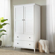  Farmhouse Louvered Solid Pine Armoire in White