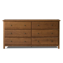  Farmhouse Solid Pine Wood 6 Drawer Dresser in Walnut Finish