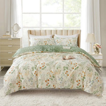  Queen Ivory and Green Floral Cotton Duvet Cover Set