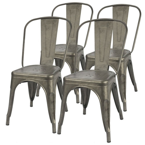 Set of 4 - Stackable Modern Dining Side Chair in Gun Metal Finish