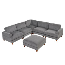  Gray Corduroy Sectional with Ottoman