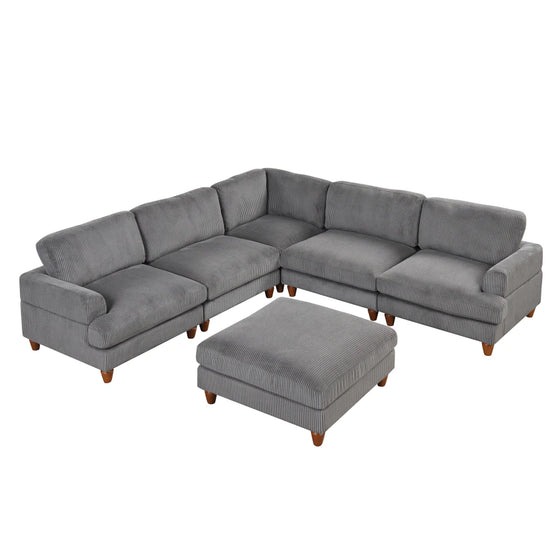 Gray Corduroy Sectional with Ottoman