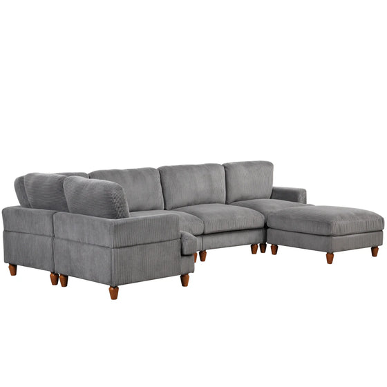 Gray Corduroy Sectional with Ottoman