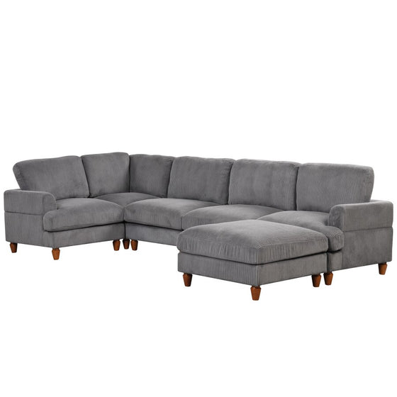 Gray Corduroy Sectional with Ottoman