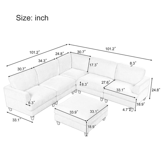 Gray Corduroy Sectional with Ottoman