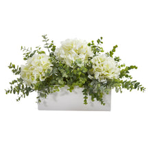  15” Hydrangea And Eucalyptus Artificial Arrangement In White Vase