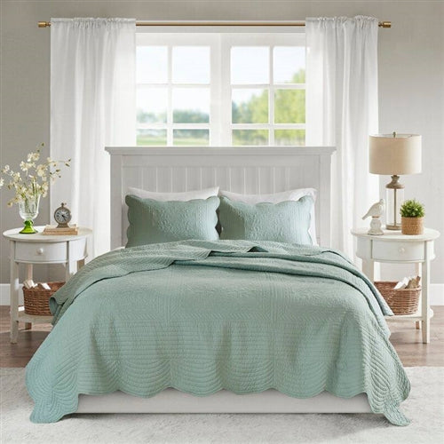 3 Piece Reversible Scalloped Edges Microfiber Quilt Set | Other Colors Available