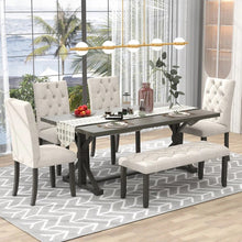  6 Piece Farmhouse Dining Table Set 72" -Includes 4 Upholstered Chairs and Bench