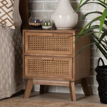  Mid-Century Style Rattan Nightstand in Brown Maple