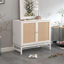  White Storage Cabinet with Natural Rattan Cupboards