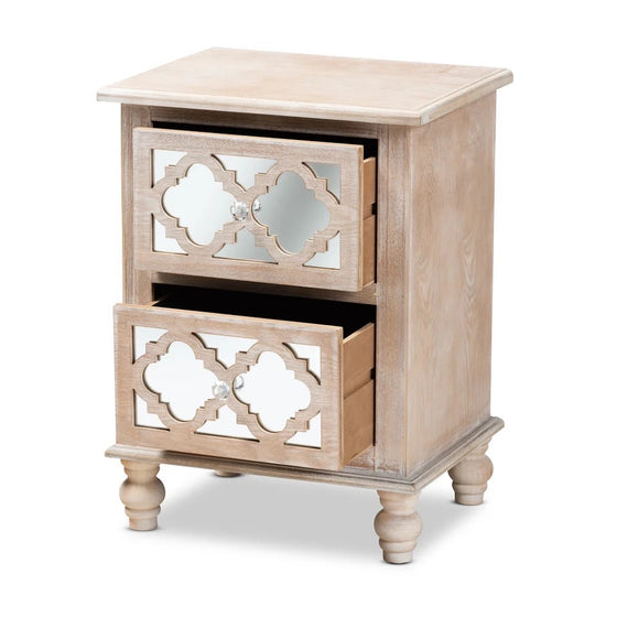 This French Nightstand in White-washed Oak Finish