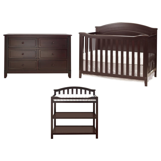 Baby's First 3 Piece Espresso Convertible Standard Nursery Furniture Set