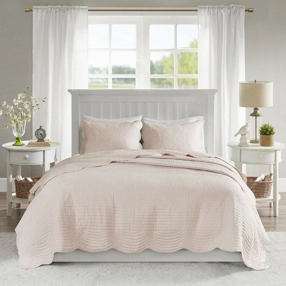 3 Piece Reversible Scalloped Edges Microfiber Quilt Set | Other Colors Available