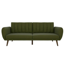  Linen Upholstered Futon Sofa Bed with Mid-Century Style Wooden Legs