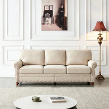  Ivory Linen Traditional Sofa with Nail Head Trim