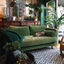  Mid-Century Green Velvet Sofa with Tufted Seat Cushion