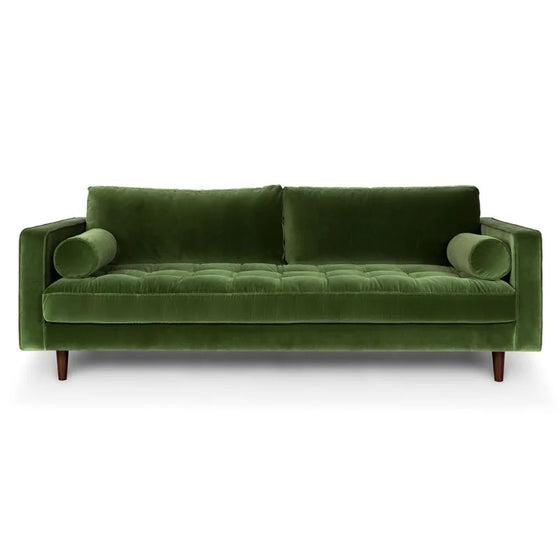 Mid-Century Green Velvet Sofa with Tufted Seat Cushion