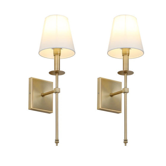 Set of 2 Sconce Lighting Fixtures with Flared White Textile Lamp Shade