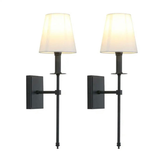 Set of 2 Sconce Lighting Fixtures with Flared White Textile Lamp Shade