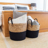 Set of 2 Round Natural and Black Seagrass Baskets