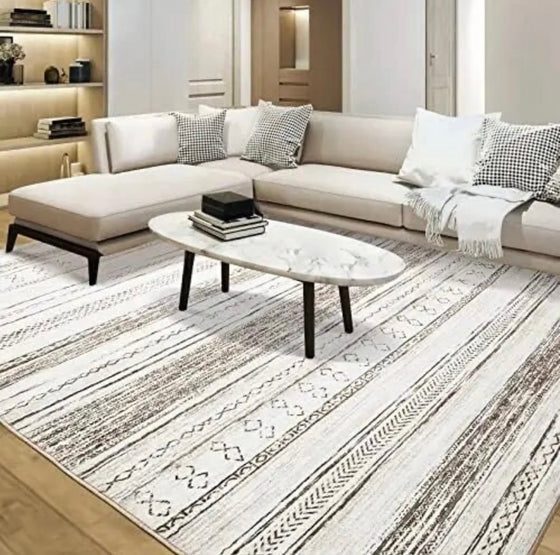 9' x 12' Cream and Brown Nordic Design Area Rug