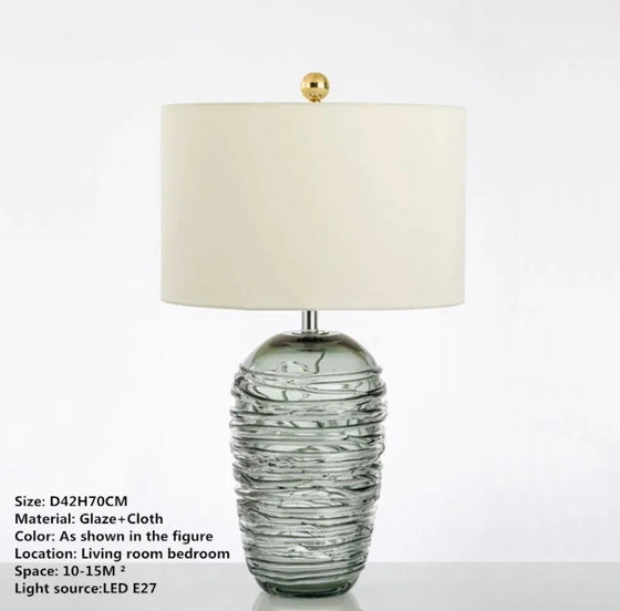 Sea Green Glass LED Lamp with Ivory Shade