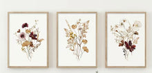  Set of Three Framed Burgandy and Yellow Floral Prints