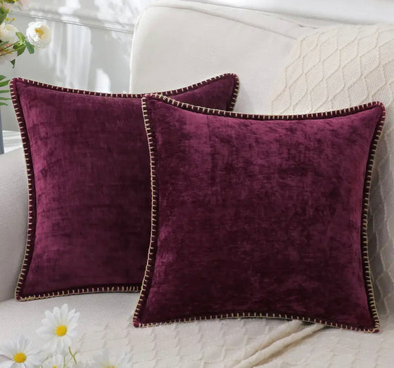 Set of 2 -Burgandy Chenille Throw Pillow Covers