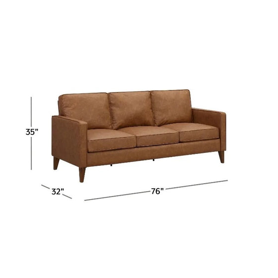 Faux Leather Sofa, Saddle Brown