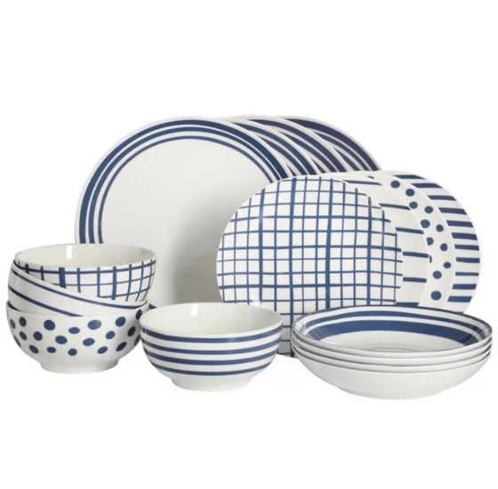 Blue and White Design 16 Piece Dinnerware Set