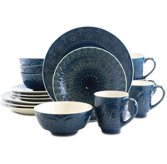 Elama Perta 16 Piece Stoneware Dinnerware in Navy