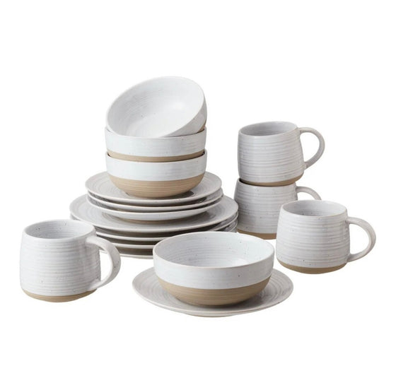 Abott White Round Stoneware 16 Piece Dinnerware Set | Other Colors Available