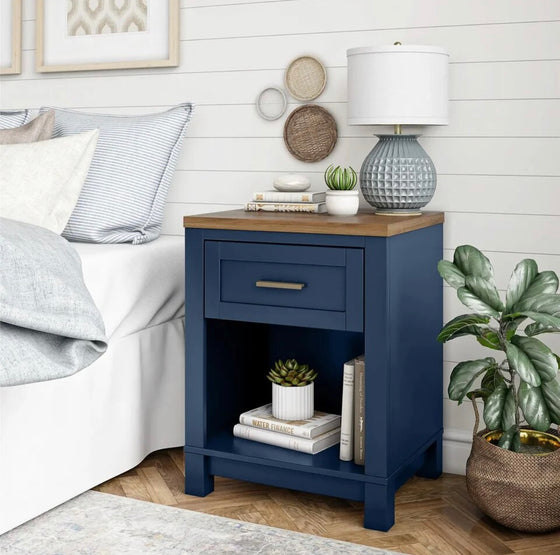 Josiah Navy Nightstand with Walnut Top