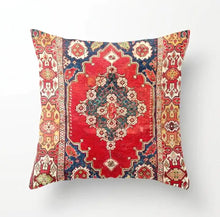  Handmade Bohemian Style Throw Pillow in Bright Red and Indigo Blue