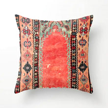  Handmade Bohemian Style Throw Pillow Cover in Bright Coral, Sage Green, and Apricot Orange