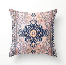  Handmade Bohemian Style Throw Pillow Cover in Blush and Vibrant Indigo