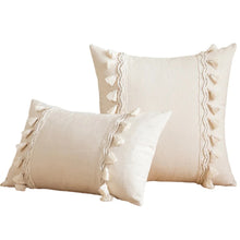  Handwoven Ivory Throw Pillow Covers with Decorative Tassal Design