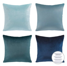  Set of 4 Velvet 18" Throw Pillows in Gradient Blue Colors