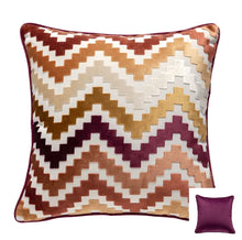  Velvet Geometric Wave Patterned Pillow in Maroon, Orange, and Yellow