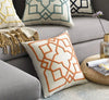 Orange Geometric Design Embroidered Cotton Linen 18" Throw Pillow Cover