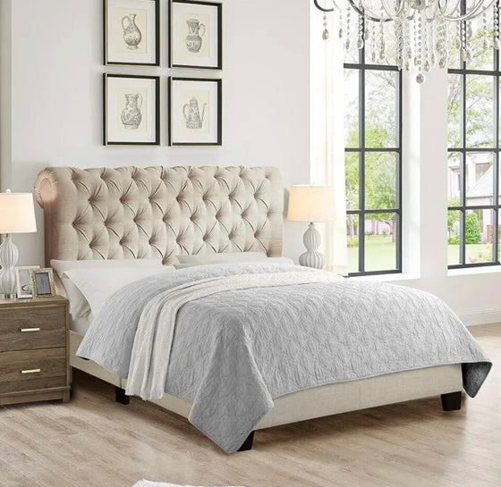 Queen Upholstered and Tuft Bed Frame in Beige