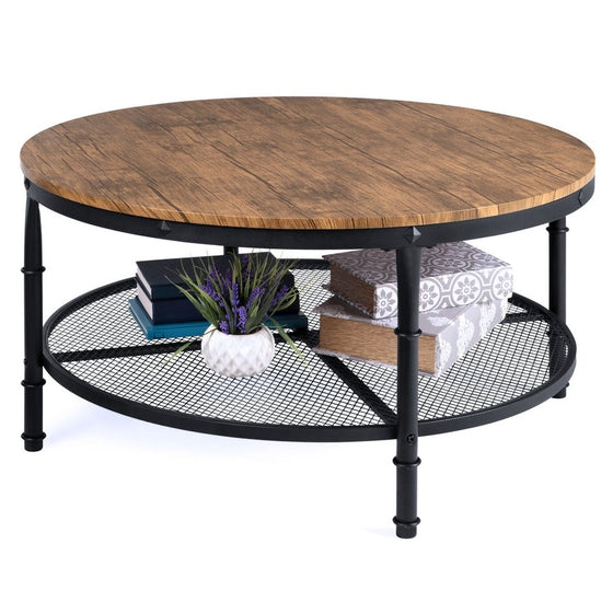 Industrial Wood and Steel 2-Tiered Coffee Table