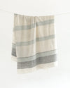 Camden  Ivory Handwoven Cotton Throw with Navy and Light Blue Detail