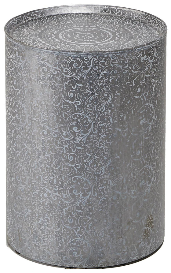 Jada Round End Table in A Decorative Etched Metal