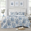 King size 3 Piece Reversible Blue White Floral Cotton Quilt Set