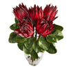 23” King Protea Artificial Flower Arrangement In Glass Vase